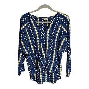 The Odells Blue and Gold Geometric Print High Low Top Size XS